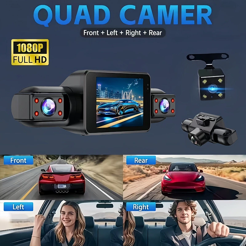 4‑Channel Car Dash Cam | 1080P Front & Multi‑Interior Cabin Recording